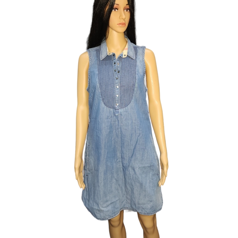 Burberry Brit Denim Sleeveless Pintuck Dress